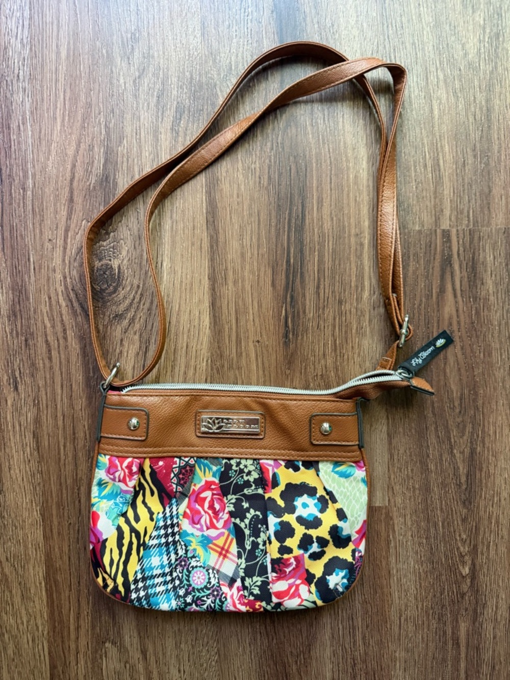 Lily Bloom Brown Leather-Trim Multicolor Patchwork Mini Crossbody